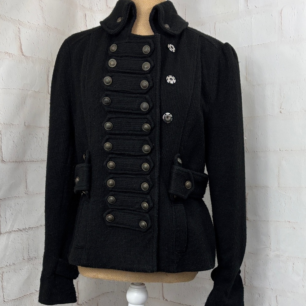 Black Military-Style Button Front Knitted Blazer/ Jacket